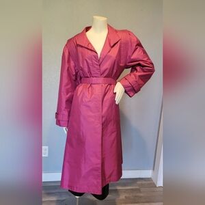 Fleet Street Pink Purple Vintage Long Trench Coat Belted Removable Liner 16 80's